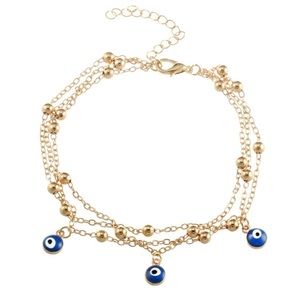 Evil Eye Anklet Gold Tone Beaded Multi Layer Anklet